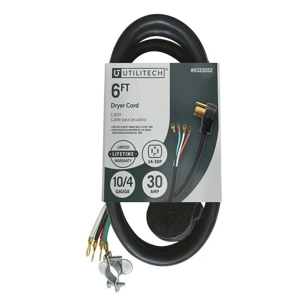Utilitech 6FT Dryer Cord 10/4‎ Gauge 30 Amp 4-Wire 14-30P Power Cable 0333552